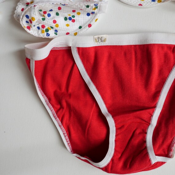 Vintage cotton retro set panties and bra red polk… - image 8