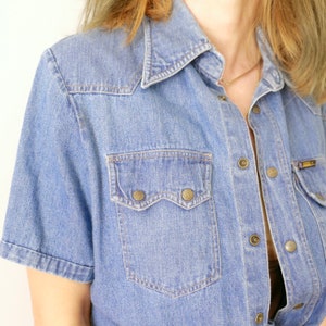 Vintage 90s Denim Shirt: Asymmetrical Half Sleeve Button-Down (S-L)