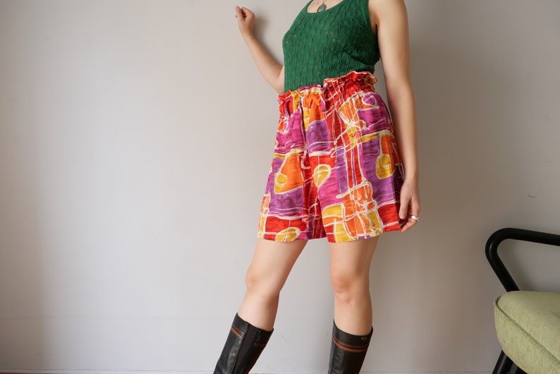 vintage années 90 sac en papier patchwork motif shorts taille haute pantalon de base vêtements de maison cottage core shorts taille S image 7