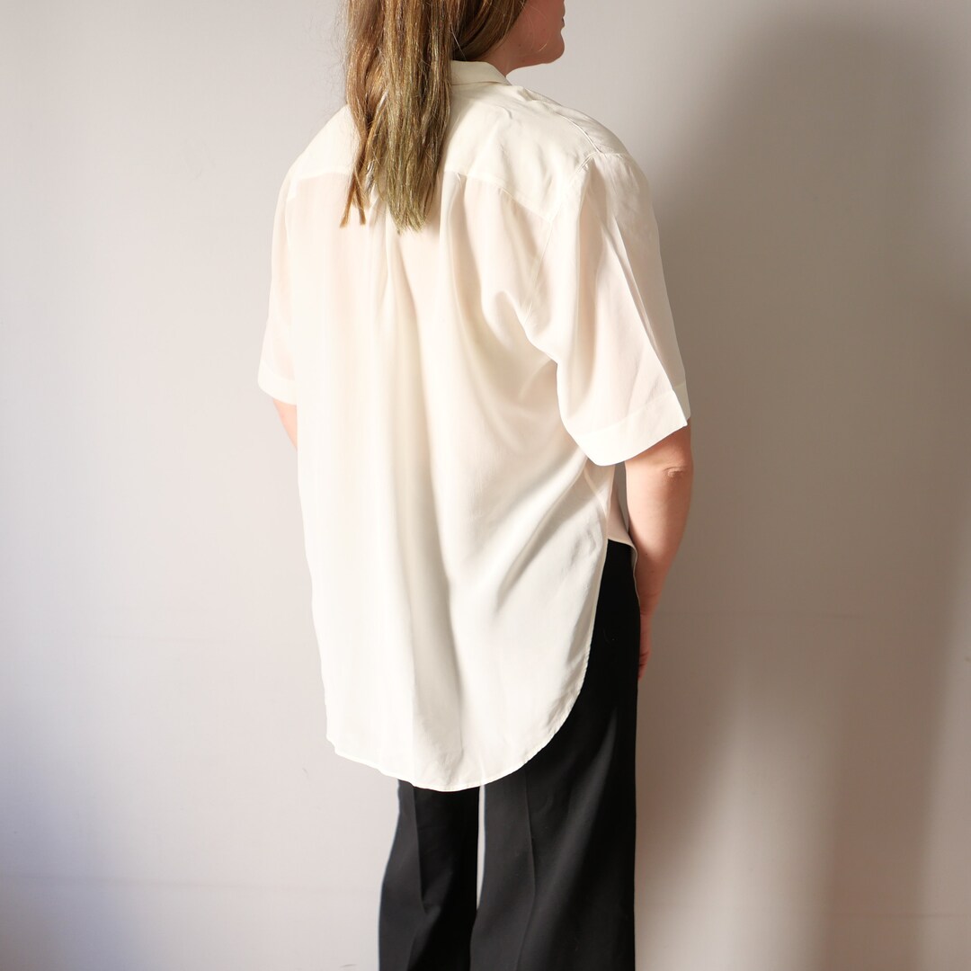 Vintage Milk White Silk Shirt - 80s 90s French Chic, Oversize S/L