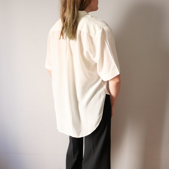 Vintage Milk White Silk Shirt - 80s 90s French Chic, Oversize S/L