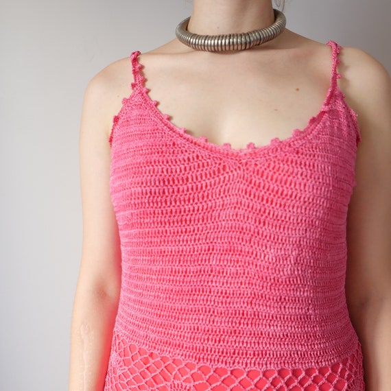 Vintage pink crochet dress Y2K 90s barbie core kn… - image 8