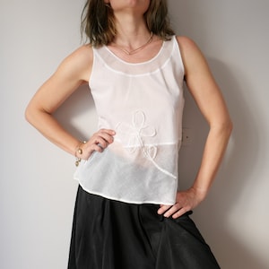 Vintage Gauze Tank Top: Embroidered Flower, Made in Italy (Size M)
