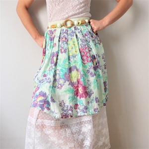 Vintage Floral Cotton Gauze Skirt: 90s Cottagecore Mini, Size M