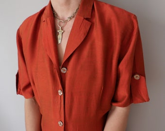 Vintage red button down camisole dress cottage core linen blend French style romantic 80s size M/L
