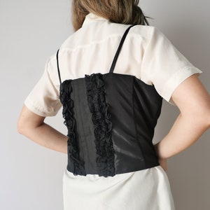 Vintage corset top black lace corsage 70s satin 80s adjustable size L-XL image 4