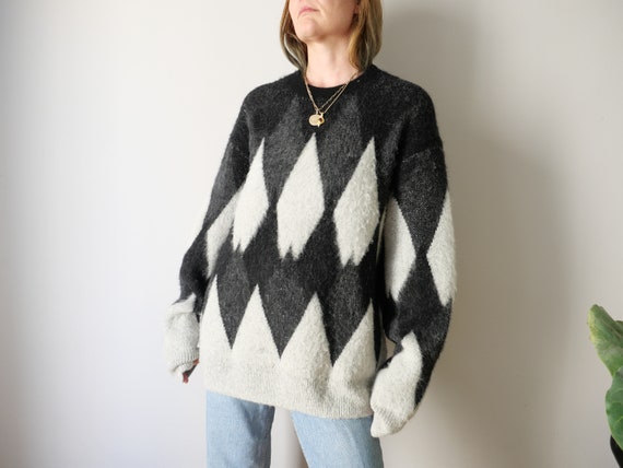 Alpaca Wool Vintage folklore sweater long grey ar… - image 1