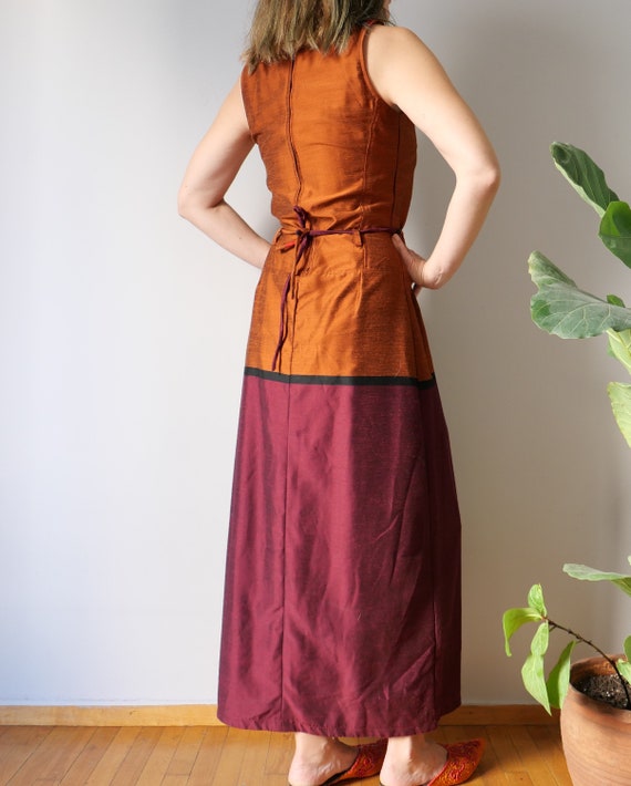 Vintage colour block unique dress silk blend feel… - image 3