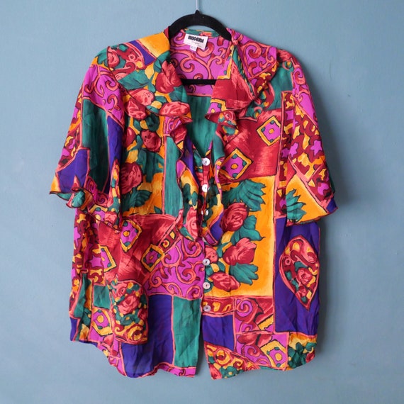 Vintage square favorite asymmetrical print shirt … - image 2