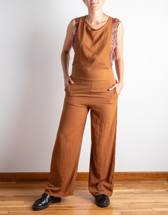 Vintage apron cut caramel 90s jumpsuit romper dung