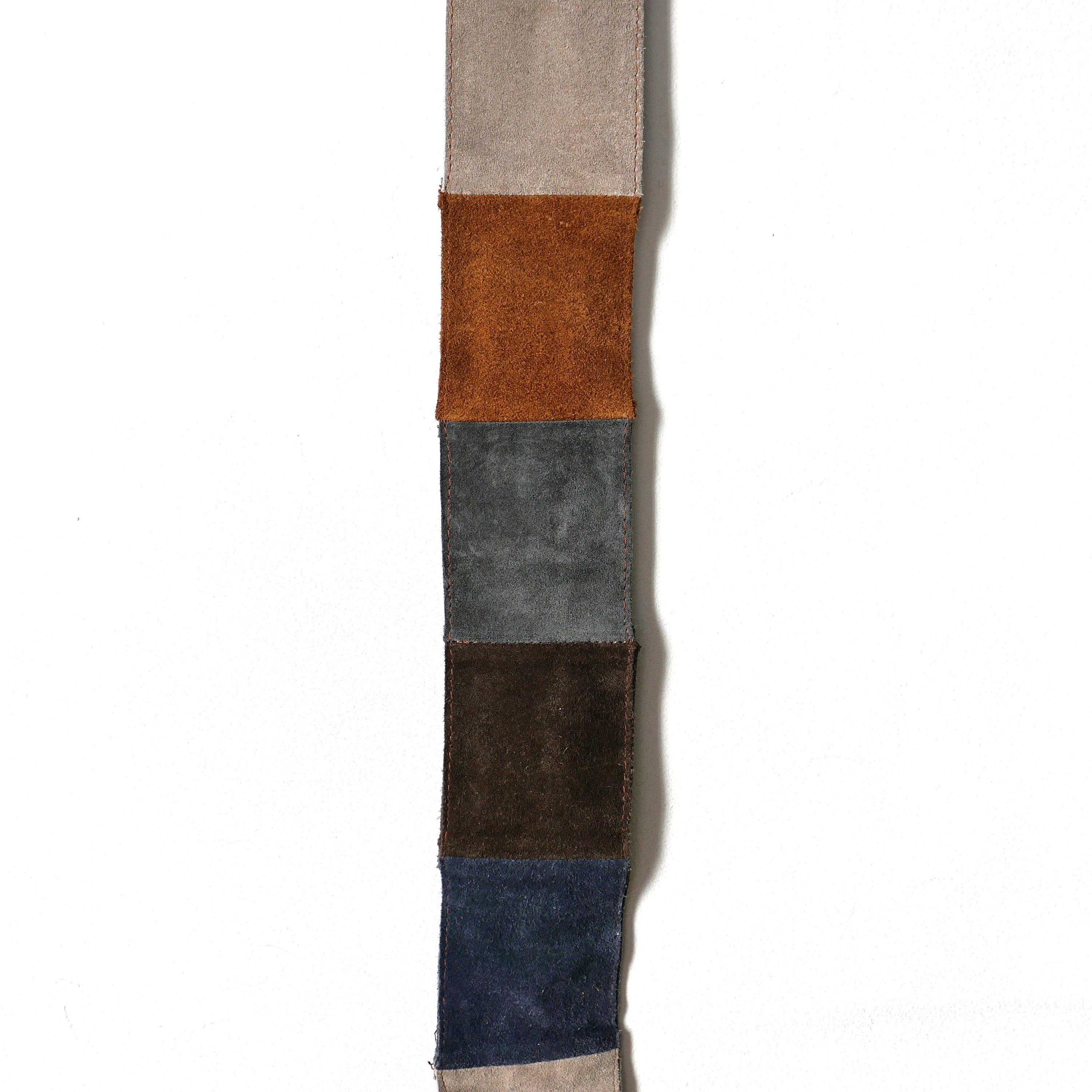 Vintage brown suede belt featuring a woven design and stitched patchwork details Vintage Suede Patchwork Belt: 90s Boho Leather Accessory (S  main image 4