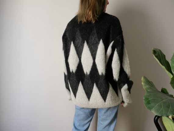 Alpaca Wool Vintage folklore sweater long grey ar… - image 6