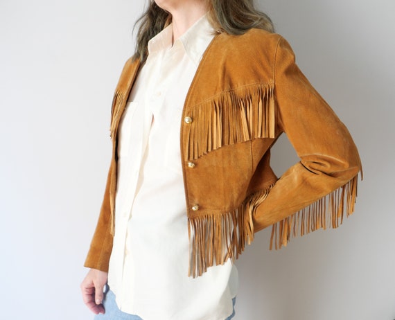 Vintage boho 70s camel earthy brown fringe leathe… - image 1