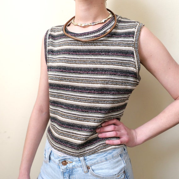 Vintage 90s rave style lurex fav knit top stripes… - image 1