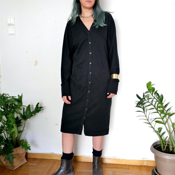 Vintage Japanese COS Black Cotton Dress: Open V-neck Long Sleeve - Etsy  Israel