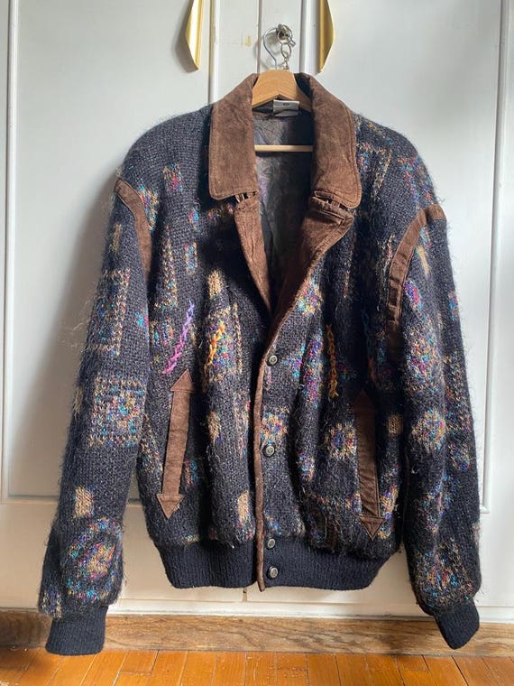 Vintage C&A Mens Style Unisex Rare 70s/80s Leather Wool Bomber