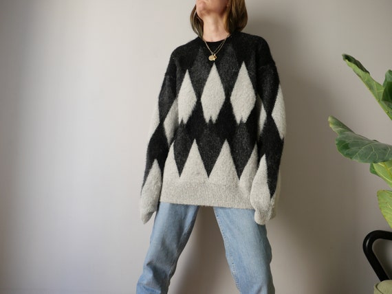 Alpaca Wool Vintage folklore sweater long grey ar… - image 3