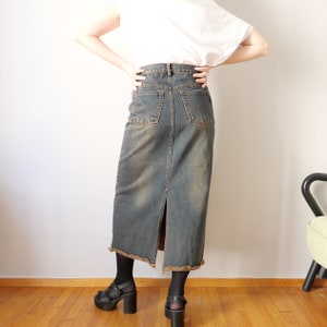 Vintage midi jeans skirt black earthy denim cotton 90s Y2K street style playful jeans cottage core cozy skirt layer look aesthetics size M
