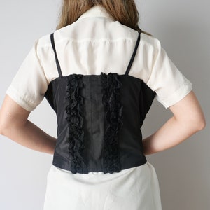 Vintage corset top black lace corsage 70s satin 80s adjustable size L-XL image 5