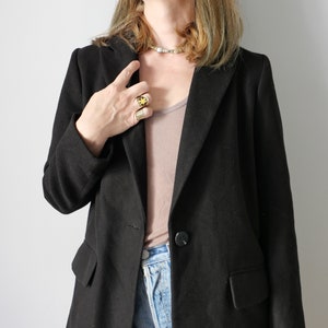 Vintage black minimalist long gabardine classic warm overcoat H&M 2000s collection  size M