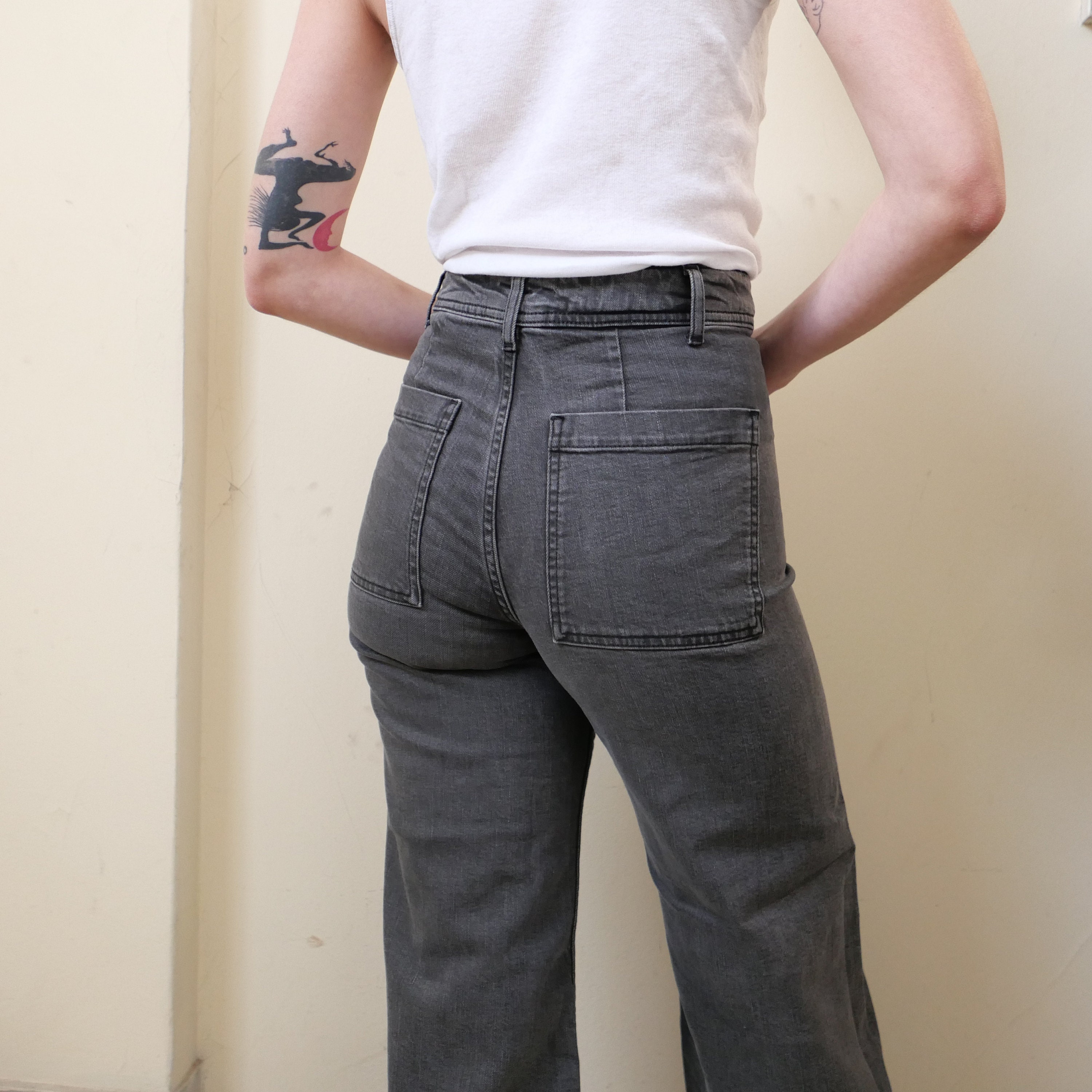 Vintage Style Grey Straight Light Fringe High Rise Denim