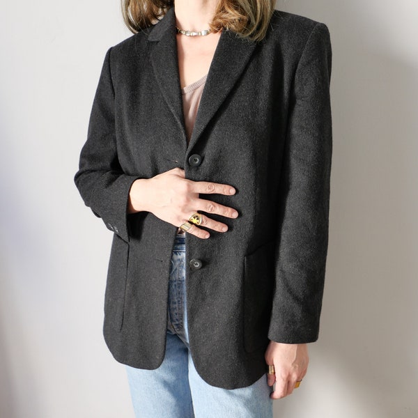 Vintage pure cashmere charcoal blazer 80s 90s minimalist basic capsule chic all-round super soft jacket size M