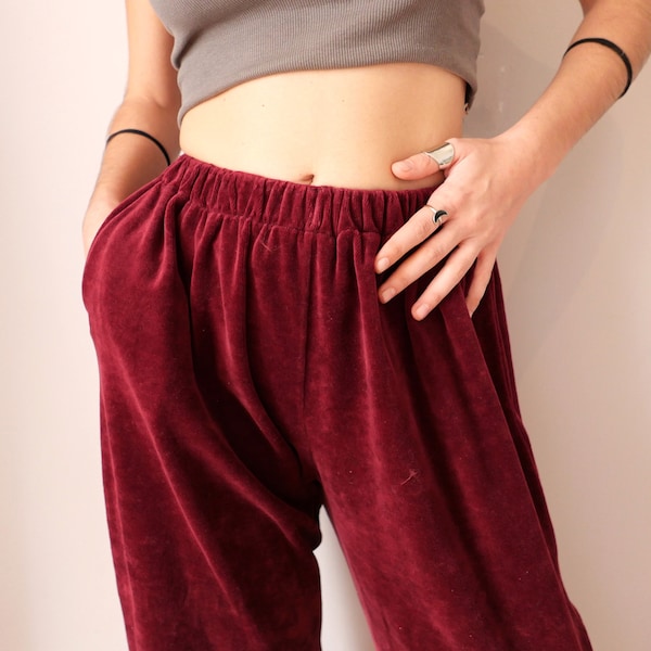 Pantalon utilitaire minimaliste bordeaux en velours de coton vintage taille haute pantalon capsule basique yoga harem look street style capsule basique taille S-M