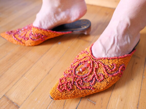 Vintage beaded embellished clogs Indian slippers … - image 2