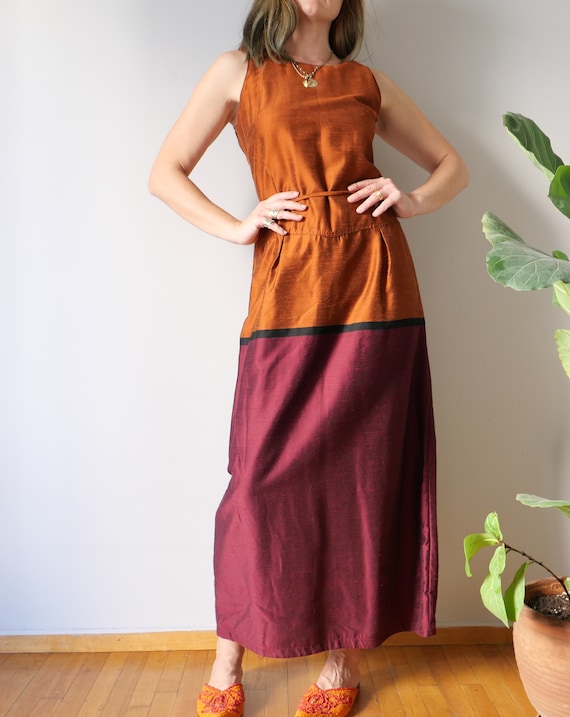 Vintage colour block unique dress silk blend feel… - image 6