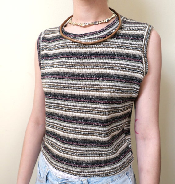Vintage 90s rave style lurex fav knit top stripes… - image 5