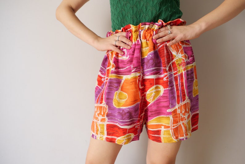 vintage années 90 sac en papier patchwork motif shorts taille haute pantalon de base vêtements de maison cottage core shorts taille S image 8