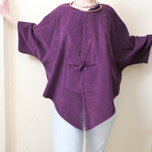 Vintage corduroy boho shirt soft India cotton poncho ethnic overthrow cozy chunky 90s pareo wool unisex purple cover up all sizes zdjęcie 2