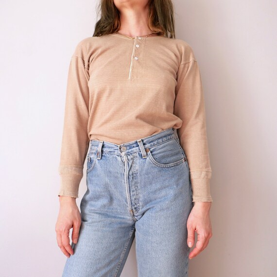 Vintage wheat deadstock henley capsule beige wove… - image 1