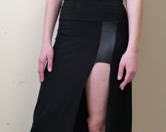 Vintage minimalist maxi straight stretch slit skirt re-made grunge punk goth core aesthetics capsule size S/M