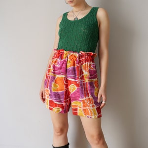 vintage années 90 sac en papier patchwork motif shorts taille haute pantalon de base vêtements de maison cottage core shorts taille S image 3