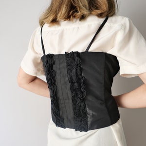 Vintage corset top black lace corsage 70s satin 80s adjustable size L-XL image 8