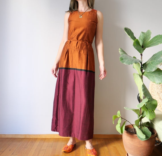 Vintage colour block unique dress silk blend feel… - image 1