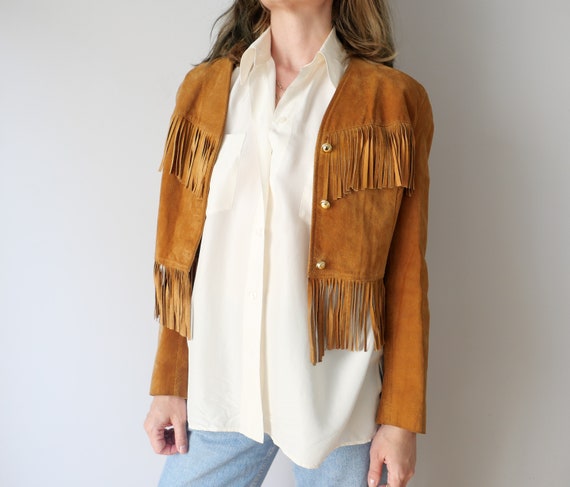 Vintage boho 70s camel earthy brown fringe leathe… - image 4