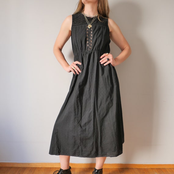 Vintage Black Perforated Muslin Double Gauze Sleeveless Dress Long Layer Cottage Core Market French Style Size M L Etsy