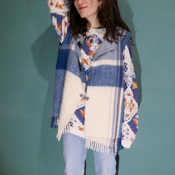 Vintage plaid fringe boxy attire vest pure soft ne