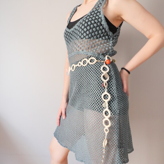 Vintage Cotton Knitted  boho dress Crochet woven … - image 5