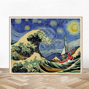 Zelda Link // Wall Art Geek Posters // The Great Wave of Kanagawa // Classic Video Games // Video Games Retro // Video Games Nintendo art