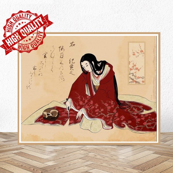 Japanese art / Japanese geisha painting / Geisha print / Geisha with cat cutting kimono  / Museum Poster  / Gallery Print