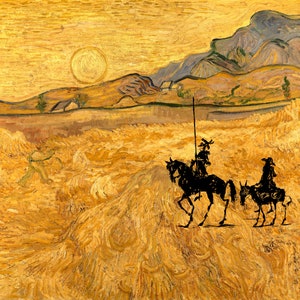 Wheat field with reaper and sun, Don Quichotte et Sancho panza, don quixote and sancho panza, Miguel de Cervantes, Van Gogh Art Poster Print