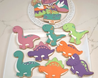 Birthday Dinosaur Cake Party Hat Celebration 1 Dozen Sugar Cookies Plus 1