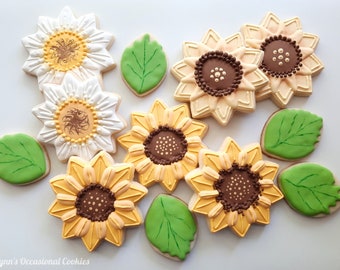 Sunflower Yellow Golden Yellow White Sugar Cookies Unique Designed Royal Icing For Any Occasion 8 or 1 Dozen