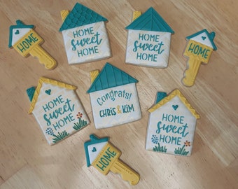 Real Estate New Home Sweet Home Open House Warming Key 8 or 12 Unique Sugar Cookies