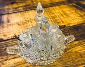 Vintage Cut Glass Diamond style - Cruet Set - 7pcs - Salt pepper Vinegar oil etc - Display set - Beautiful on Tray handled (47)