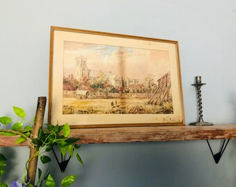 bb Highland Winter Scottish scene Gouache scotland painting of a snow filled scene large framed