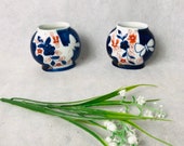 Pair of Imari Staffordshire antique 3 quot Vase vases - butterfly floral blue red gold - pots vintage pretty (44)
